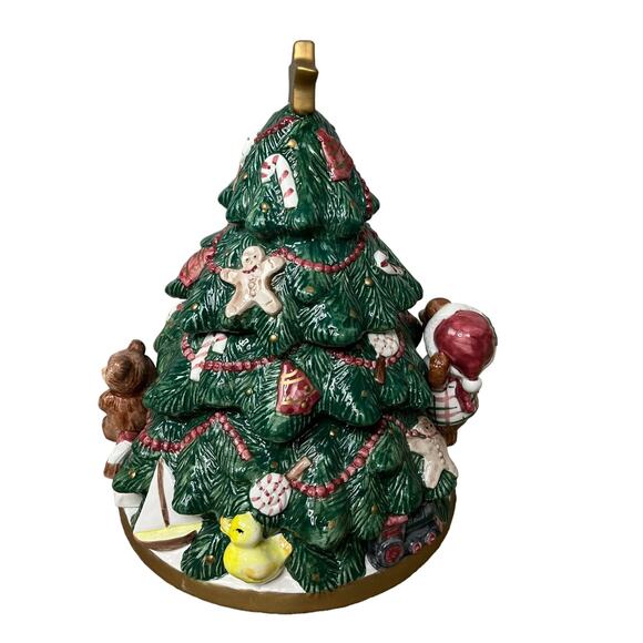 Fitz and Floyd Christmas Tree Teddy Bear Cookie Jar 13” 1991 Rare - Picture 6 of 9
